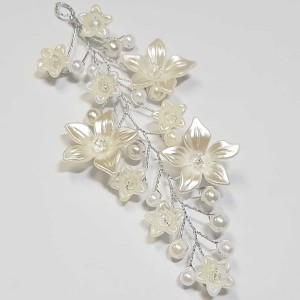 ریسه موی مرواریدی و گل بغل سری و کوتاه سفید مدل RSMMB