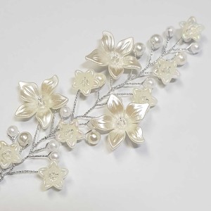 ریسه موی مرواریدی و گل بغل سری و کوتاه سفید مدل RSMMB