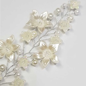 ریسه موی مرواریدی و گل بغل سری و کوتاه سفید مدل RSMMB