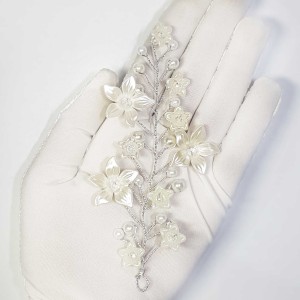 ریسه موی مرواریدی و گل بغل سری و کوتاه سفید مدل RSMMB