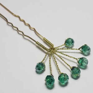 سنجاق شینیون کریستالی سبز مدل SNJGGCT