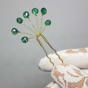 سنجاق شینیون کریستالی سبز مدل SNJGGCT