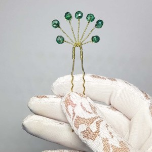 سنجاق شینیون کریستالی سبز مدل SNJGGCT