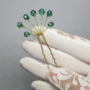 سنجاق شینیون کریستالی سبز مدل SNJGGCT