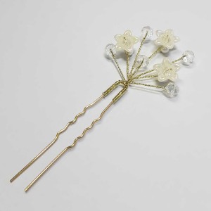 سنجاق شینیون طلایی کریستال و گل سفید مدل SNJ1CP