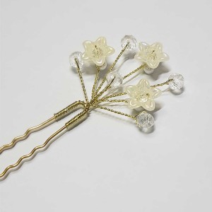 سنجاق شینیون طلایی کریستال و گل سفید مدل SNJ1CP