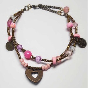 دستبند و پابند صورتی طرح قلب مدل PBBK ماه فام