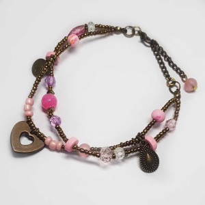 دستبند و پابند صورتی طرح قلب مدل PBBK ماه فام