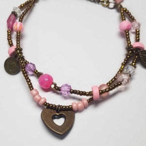 دستبند و پابند صورتی طرح قلب مدل PBBK ماه فام