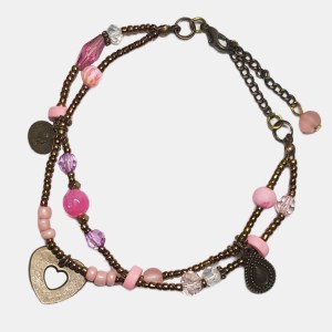 دستبند و پابند صورتی طرح قلب مدل PBBK