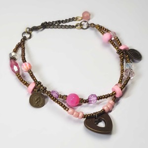 دستبند و پابند صورتی طرح قلب مدل PBBK ماه فام