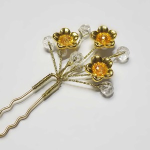 سنجاق شینیون طلایی کریستال و گل مدل SNJ1RE ماه فام