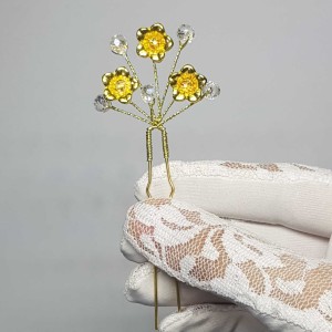 سنجاق شینیون طلایی کریستال و گل مدل SNJ1RE ماه فام