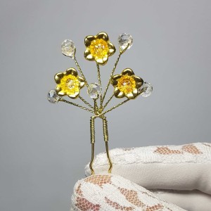 سنجاق شینیون طلایی کریستال و گل مدل SNJ1RE ماه فام