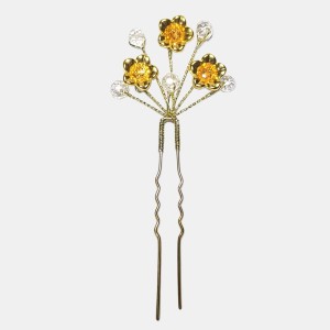 سنجاق شینیون طلایی کریستال و گل مدل SNJ1RE