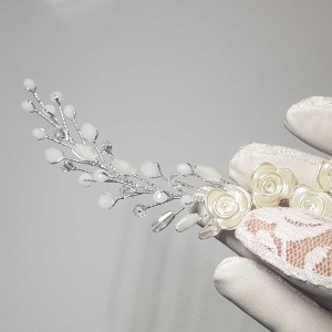 ریسه موی کریستالی و گل ظریف نقره ای مدل RSPRNM