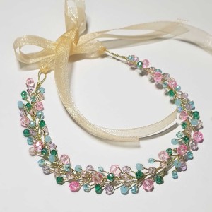 ریسه موی کریستالی رنگی آبی صورتی روبان دار مدل RSCTV