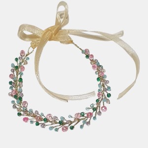 ریسه موی کریستالی رنگی آبی صورتی روبان دار مدل RSCTV