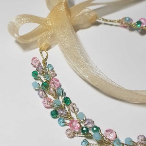 ریسه موی کریستالی رنگی آبی صورتی روبان دار مدل RSCTV