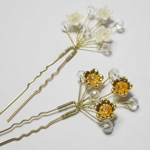 سنجاق شینیون طلایی کریستال و گل مدل SNJ1RE