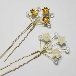 سنجاق شینیون طلایی کریستال و گل مدل SNJ1RE