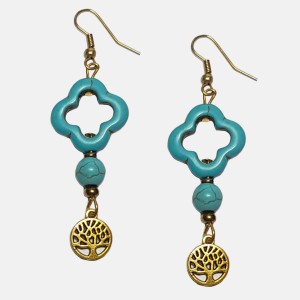 گوشواره فیروزه آبی طرح گل و درخت زندگی مدل ERFRF