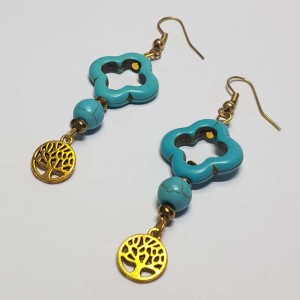 گوشواره فیروزه آبی طرح گل و درخت زندگی مدل ERFRF ماه فام