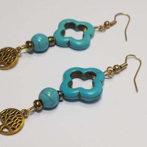 گوشواره فیروزه آبی طرح گل و درخت زندگی مدل ERFRF ماه فام