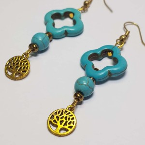 گوشواره فیروزه آبی طرح گل و درخت زندگی مدل ERFRF ماه فام