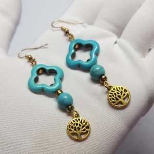 گوشواره فیروزه آبی طرح گل و درخت زندگی مدل ERFRF ماه فام