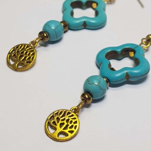 گوشواره فیروزه آبی طرح گل و درخت زندگی مدل ERFRF ماه فام