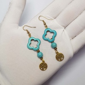 گوشواره فیروزه آبی طرح گل و درخت زندگی مدل ERFRF ماه فام