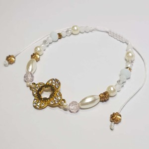 دستبند و پابند مرواریدی سفید طلایی مدل PBNDSRT ماه فام
