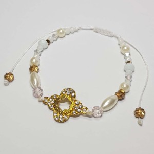 دستبند و پابند مرواریدی سفید طلایی مدل PBNDSRT ماه فام