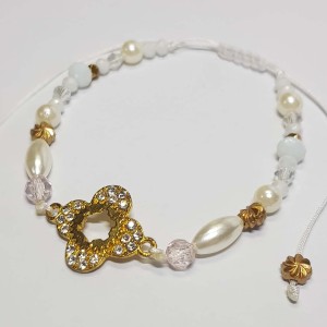 دستبند و پابند مرواریدی سفید طلایی مدل PBNDSRT ماه فام