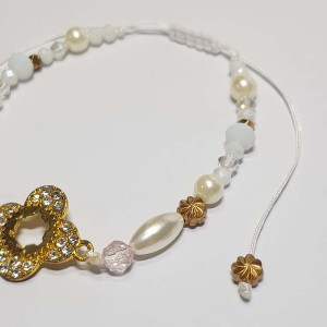 دستبند و پابند مرواریدی سفید طلایی مدل PBNDSRT ماه فام