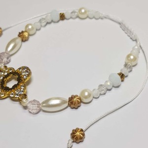 دستبند و پابند مرواریدی سفید طلایی مدل PBNDSRT ماه فام