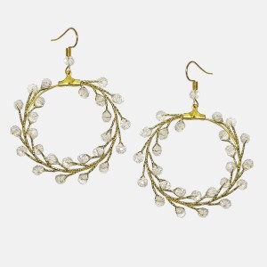 گوشواره حلقه ای کریستال طلایی مدل ERTY