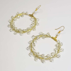 گوشواره حلقه ای کریستال طلایی مدل ERTY ماه فام