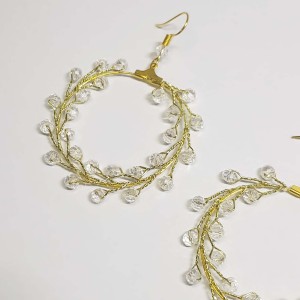 گوشواره حلقه ای کریستال طلایی مدل ERTY ماه فام