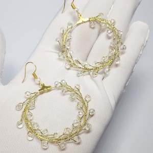 گوشواره حلقه ای کریستال طلایی مدل ERTY ماه فام