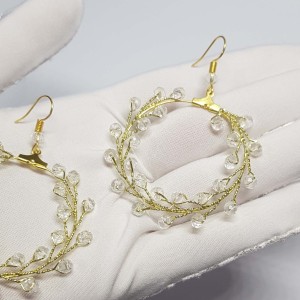 گوشواره حلقه ای کریستال طلایی مدل ERTY ماه فام