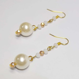 گوشواره مرواریدی کریستالی سفید طلایی مدل ERM2M ماه فام