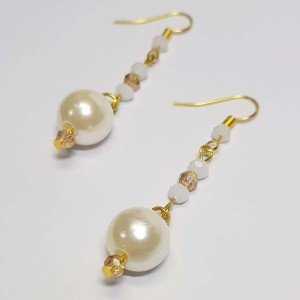 گوشواره مرواریدی کریستالی سفید طلایی مدل ERM2M ماه فام