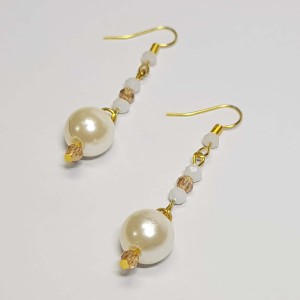 گوشواره مرواریدی کریستالی سفید طلایی مدل ERM2M ماه فام