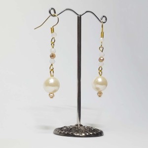 گوشواره مرواریدی کریستالی سفید طلایی مدل ERM2M ماه فام