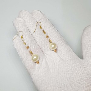 گوشواره مرواریدی کریستالی سفید طلایی مدل ERM2M ماه فام