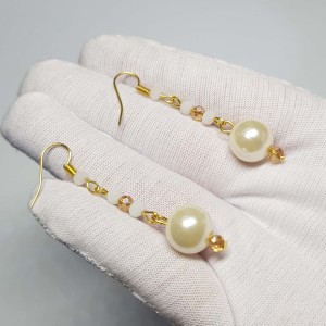 گوشواره مرواریدی کریستالی سفید طلایی مدل ERM2M ماه فام