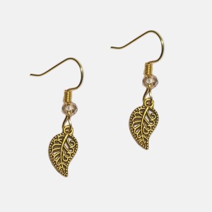 گوشواره آویزی طرح برگ طلایی و کریستال مدل ERBGM