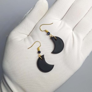 ست شب (گوشواره طرح ماه و ۵ گیره مو کریستالی مشکی) مدل SET503 ماه فام